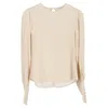 Reformation Crewneck Long Sleeve Blouse In Cream Silk In White