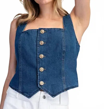 Reformation Cropped Button Up Top In Denim In Blue