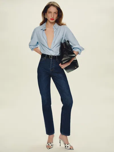 Reformation Cynthia High Rise Straight Cropped Jeans Blue 31