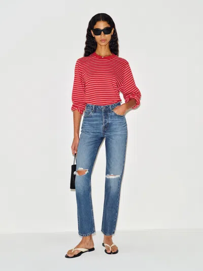 Reformation Cynthia High Rise Straight Jeans Blue Denim 27 In Red