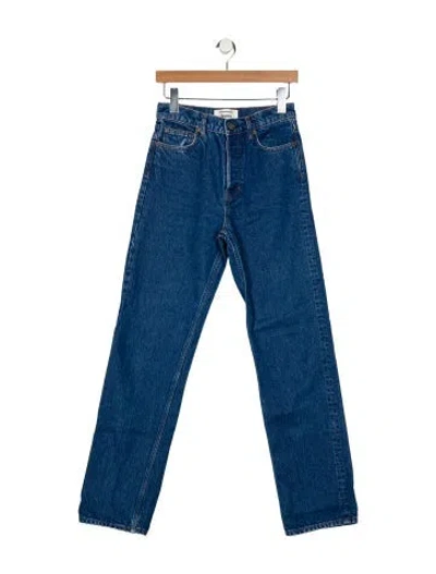 Pre-owned Reformation Cynthia High Rise Straight Long Jeans Straight Leg Jeans In Blue