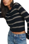 Reformation Dana Crewneck Cashmere Sweater In Navy Parmesan Stripe