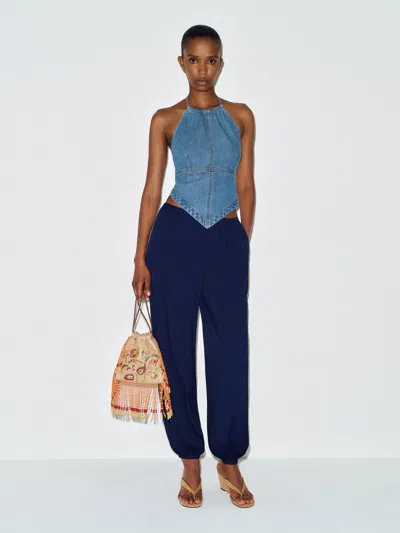 Reformation Dana Denim Halter Top Blue Xl