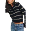 Reformation Dana Crewneck Cashmere Sweater In Navy Parmesan Stripe