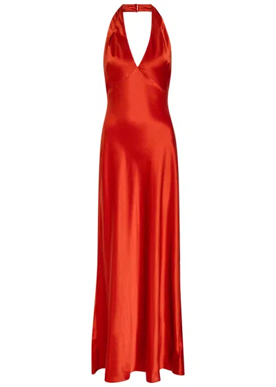 Reformation Daniela Halterneck Silk Dress In Red