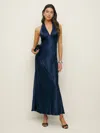 Reformation Petites Daniela Silk Dress In Navy
