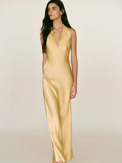 Reformation Daniela Silk Dress Yellow 10 In Brown