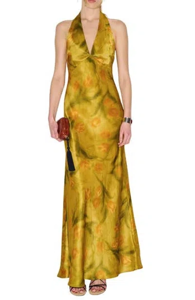 Reformation Daniela Silk Halter Maxi Dress In Artiste