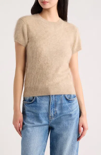 Reformation Darcy Brushed Cashmere Short Sleeve Sweater In Brown