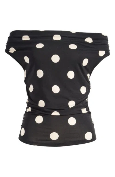 Reformation Darcy Off The Shoulder Knit Top In Moon Dot