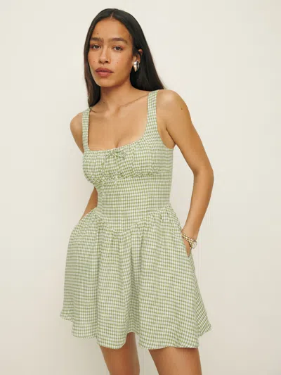 Reformation Daria Linen Dress In Avocado Check
