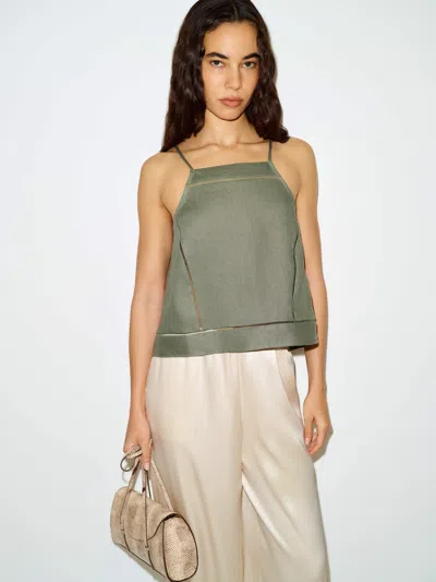 Reformation Dario Linen Top Sage Green Small