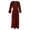 Reformation Deep Neck Midi Long Sleeve Dress In Brown Velvet In Brown
