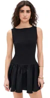 Reformation Defina Drop-waist Knit Mini Dress In Black