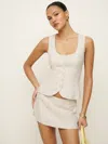 Reformation Delanie Linen Top In Oatmeal