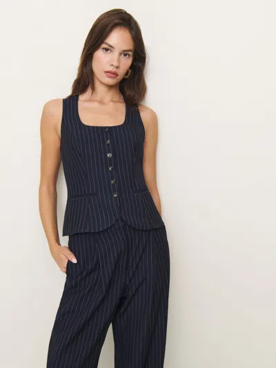 Reformation Delanie Top In Midnight Stripe