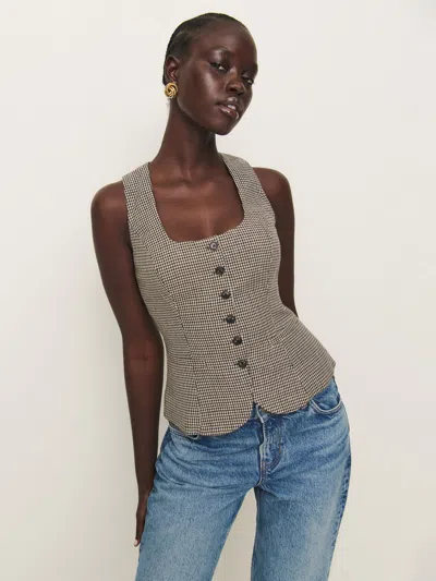 Reformation Delanie Top In Tan Houndstooth
