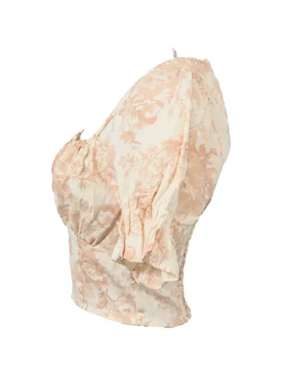 Pre-owned Reformation Delevan Puff-sleeved Top In Neutral