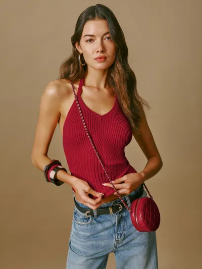 Reformation Delia Ribbed Halter Top In Lipstick