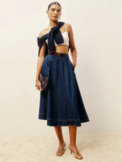 Reformation Delilah Denim Midi Skirt In Roosevelt