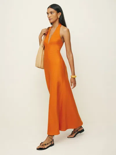 reformation linen halter dress REFORMATION Percy Linen Midi Dress Reformation