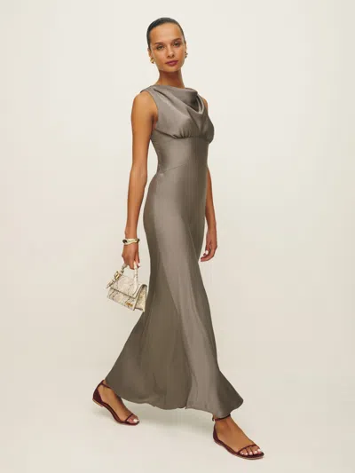 Reformation Dessa Satin Dress In Taupe