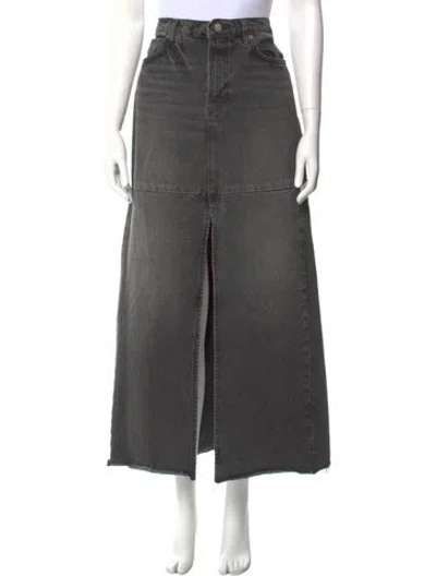 Pre-owned Reformation Distressed Accents Midi Length Skirt In Black