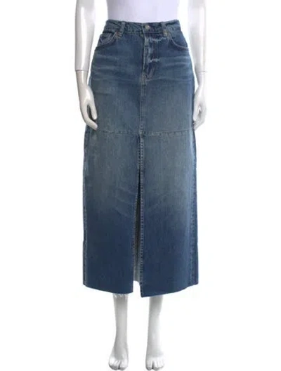Pre-owned Reformation Distressed Accents Midi Length Skirt In Blue