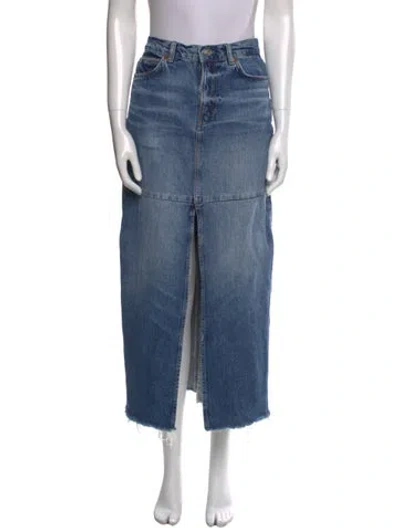 Pre-owned Reformation Distressed Accents Midi Length Skirt In Blue