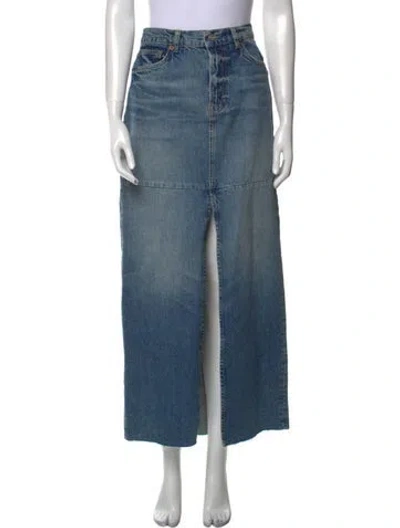 Pre-owned Reformation Distressed Accents Midi Length Skirt In Blue