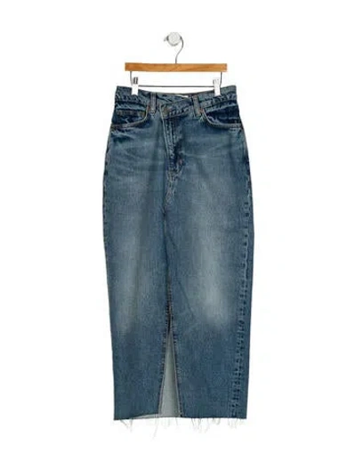 Pre-owned Reformation Distressed Accents Midi Length Skirt In Blue
