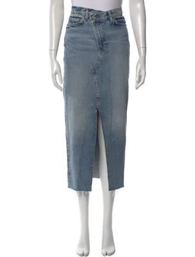 Pre-owned Reformation Distressed Accents Midi Length Skirt In Blue