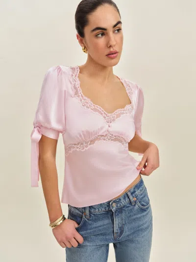 Reformation Dolly Silk Top In Cherry Blossom