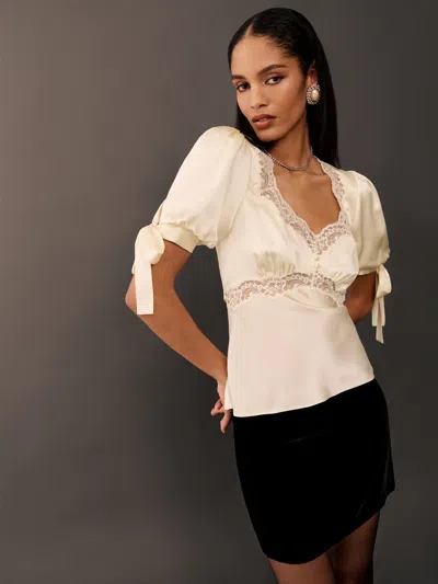 Reformation Dolly Silk Top In Fior Di Latte