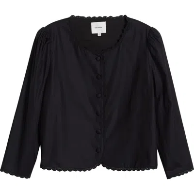 Reformation Donna Lace Trim Button-up Top In Black
