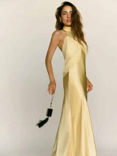Reformation Dorcas Silk Dress In Gold