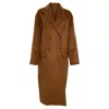 Reformation Double-breasted Long Coat In Brown Polyester-wool Blend In Brown