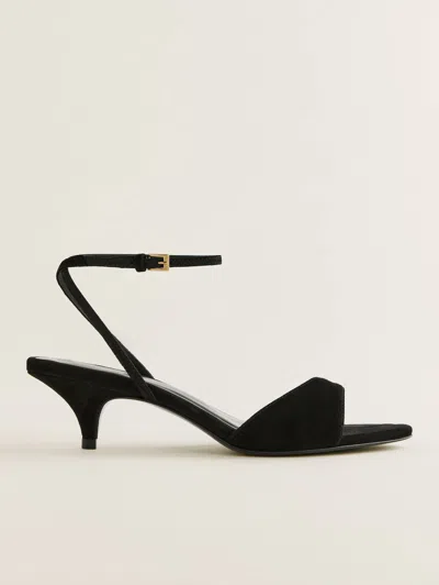 Reformation Drew Kitten Heeled Sandal In Black Suede