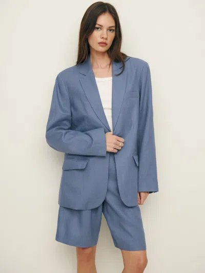 Reformation Drew Oversized Linen Blazer In Cornflower