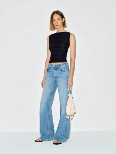 Reformation Dusk Knit Top Black Sheer Stripe Xl