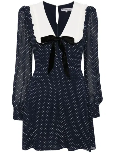 Reformation Edalene Polka Dot Dress In Blue