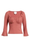 Reformation Effie Ruched Detail Long Sleeve Knit Top In Brown