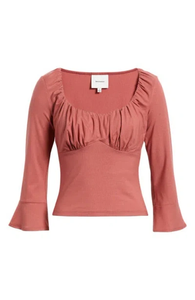 Reformation Effie Ruched Detail Long Sleeve Knit Top In Brown