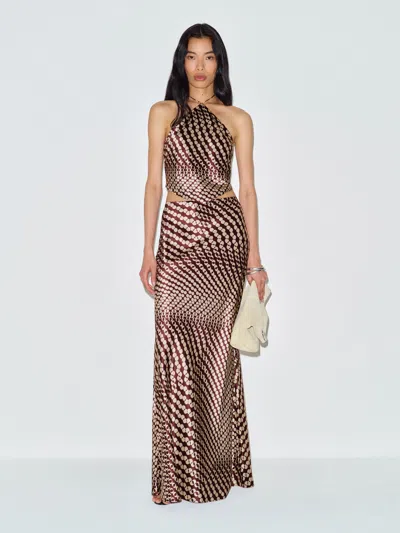 Reformation Effie Silk Two Piece Brown Xl In Gold