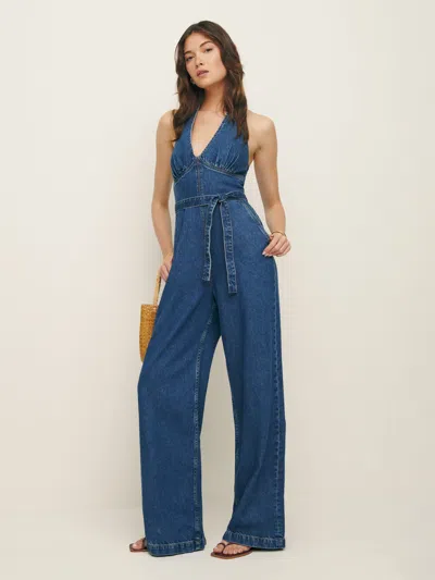 Reformation Elena Denim Jumpsuit In Indio