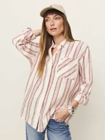 Reformation Eli Oversized Linen Shirt In Avignon Stripe