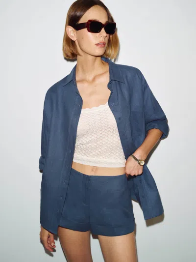 Reformation Eli Oversized Linen Shirt Blue Xl