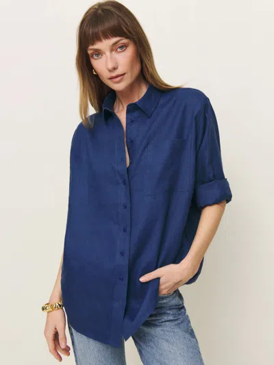 Reformation Eli Oversized Linen Shirt In French Blue