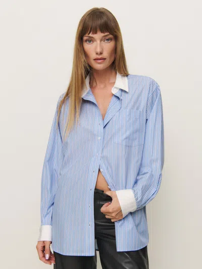 Reformation Eli Oversized Shirt In Blue Stripe