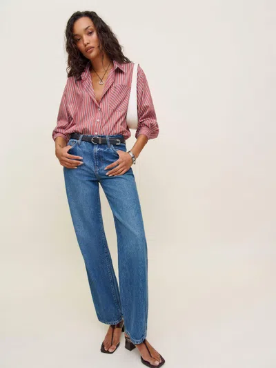 Reformation Eli Oversized Shirt In Red Stripe